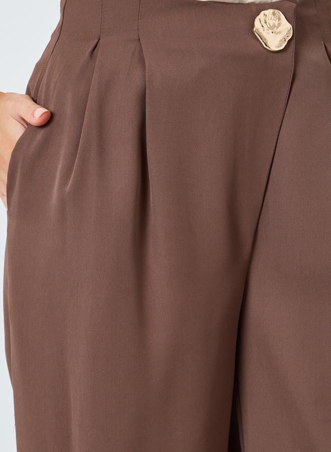 Styli Women Brown Wide Leg Pants - Image 3